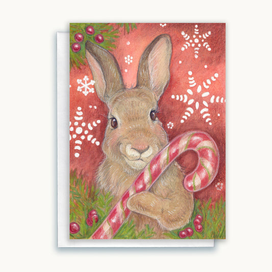 Candy Cane Rabbit Greeting Card