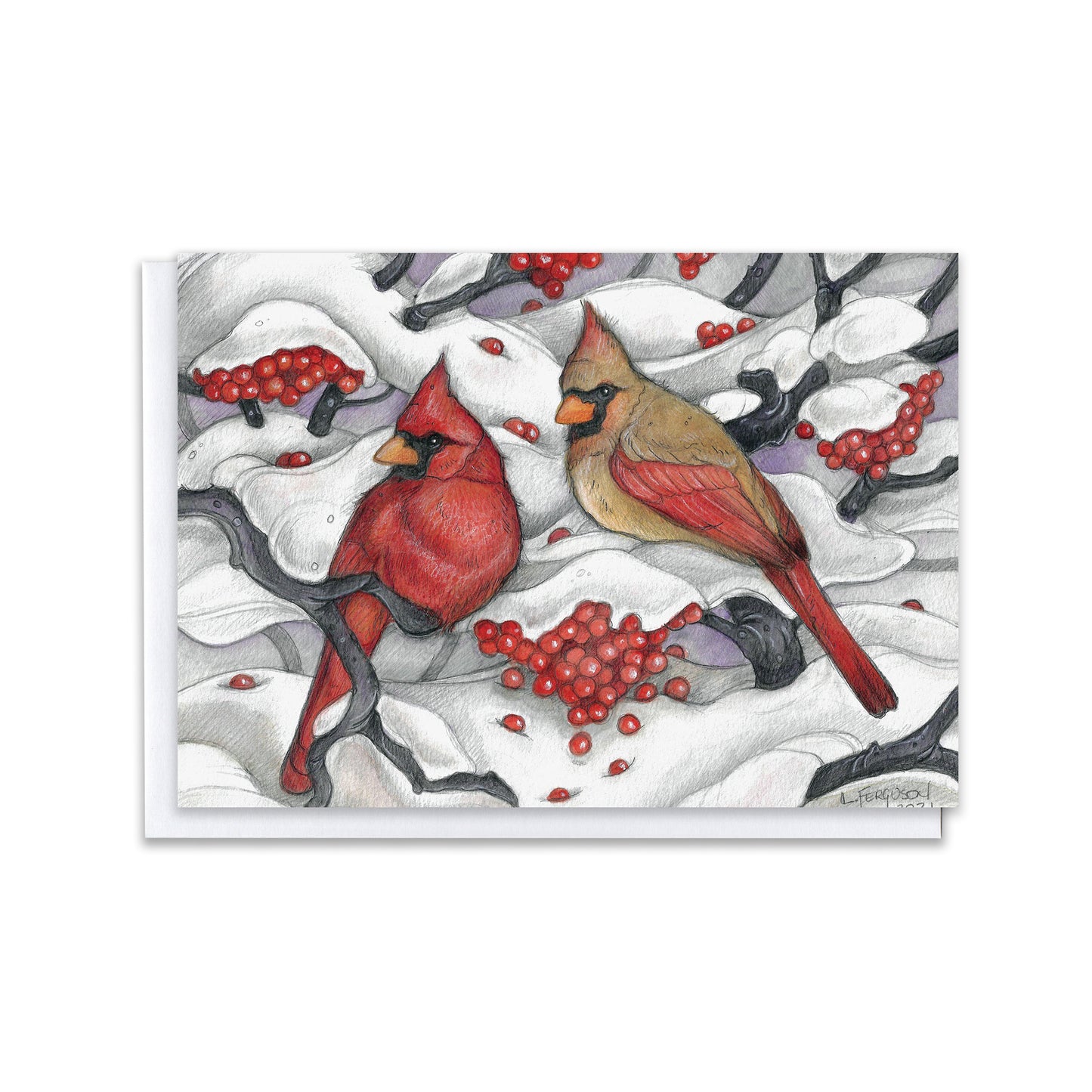 Winter Cardinals — Northern Cardinals in Snow Blank Greeting Card