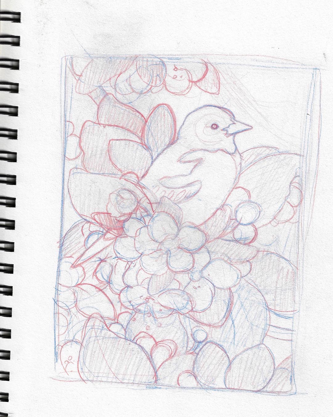 Oriole in the Apple Blossoms- Original Mixed media Tiny Art