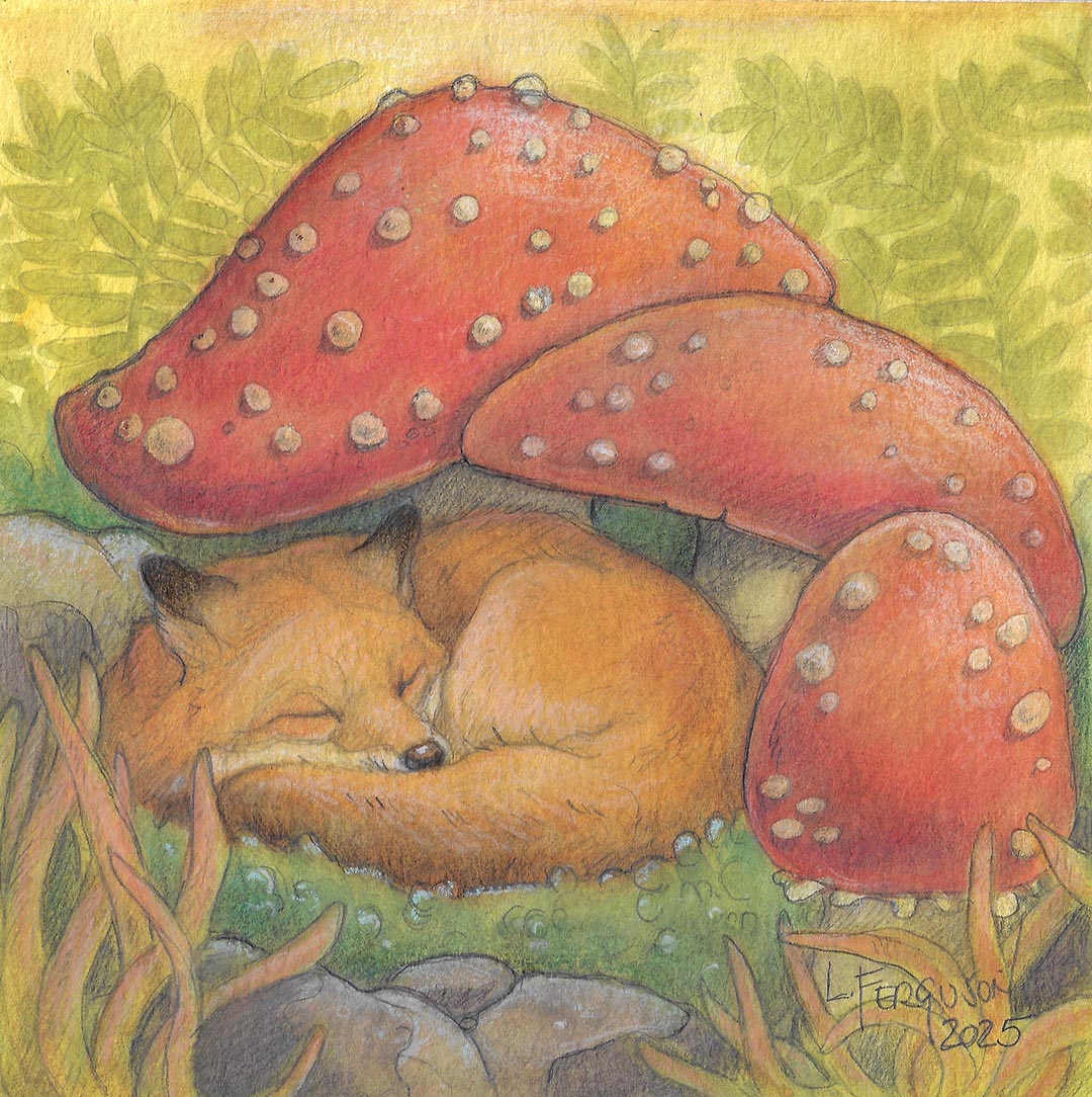 The Mushroom Garden-Original Mixed media Tiny Art