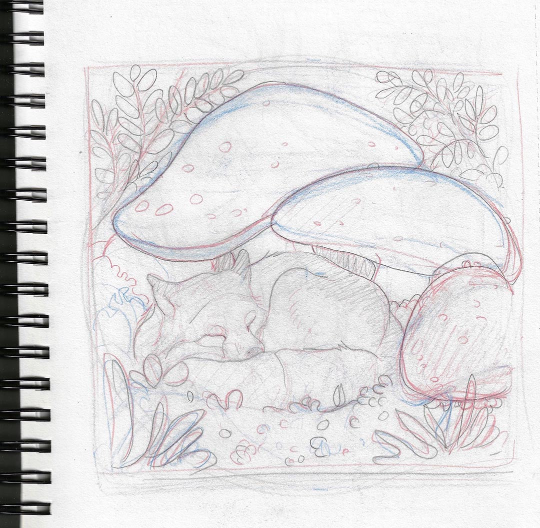 The Mushroom Garden-Original Mixed media Tiny Art