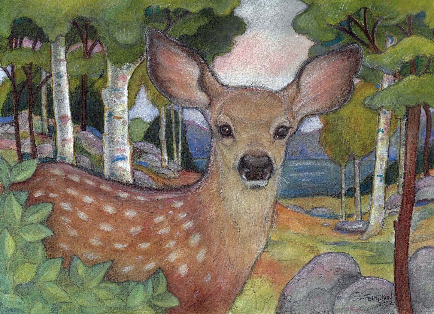Fawn In The Birches-Greeting Card