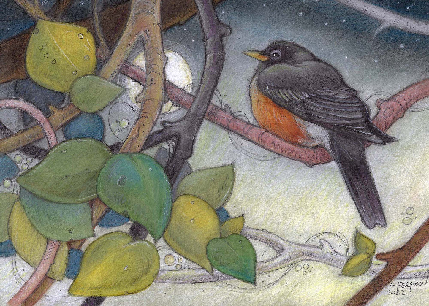 Moonlight Bird Song-Greeting Card