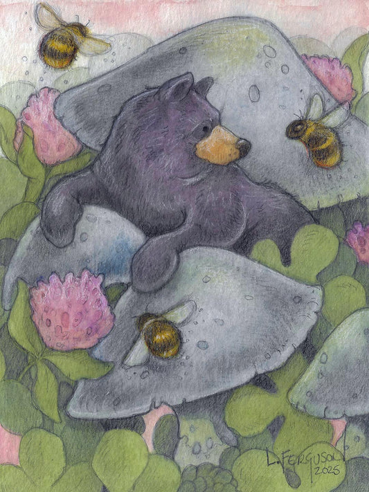 Black Bear and the Bees-Original 5x7 mixed Media Art