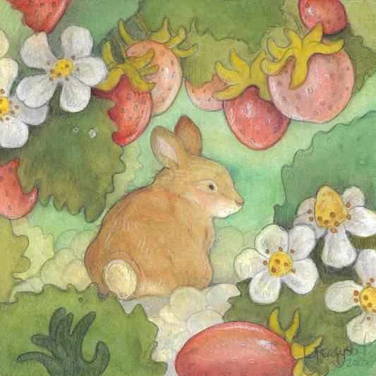 The Strawberry Garden-Original Mixed Media Tiny Art