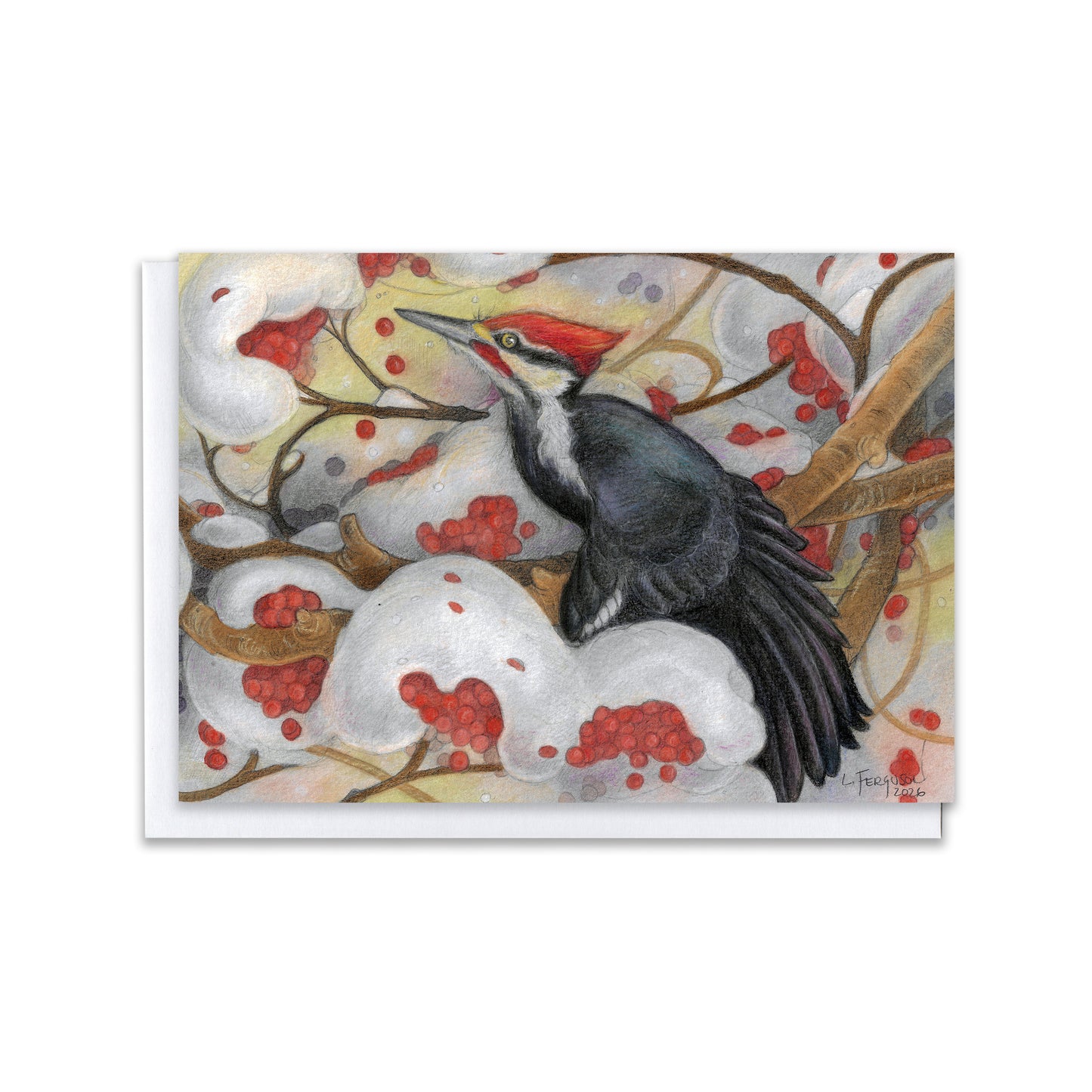 Winter Feast — Pileated Woodpecker Blank Greeting Card
