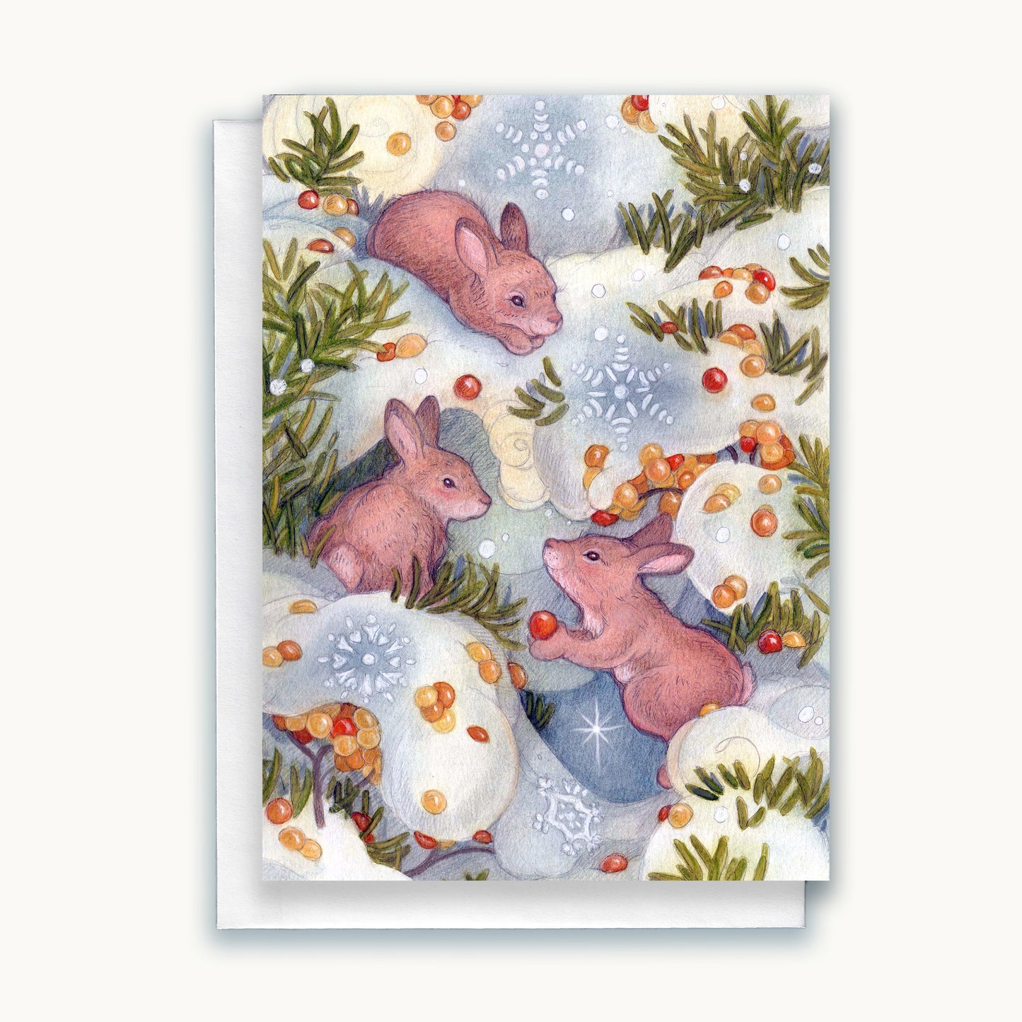 Winter Gathering Greeting Card — Rabbit Art