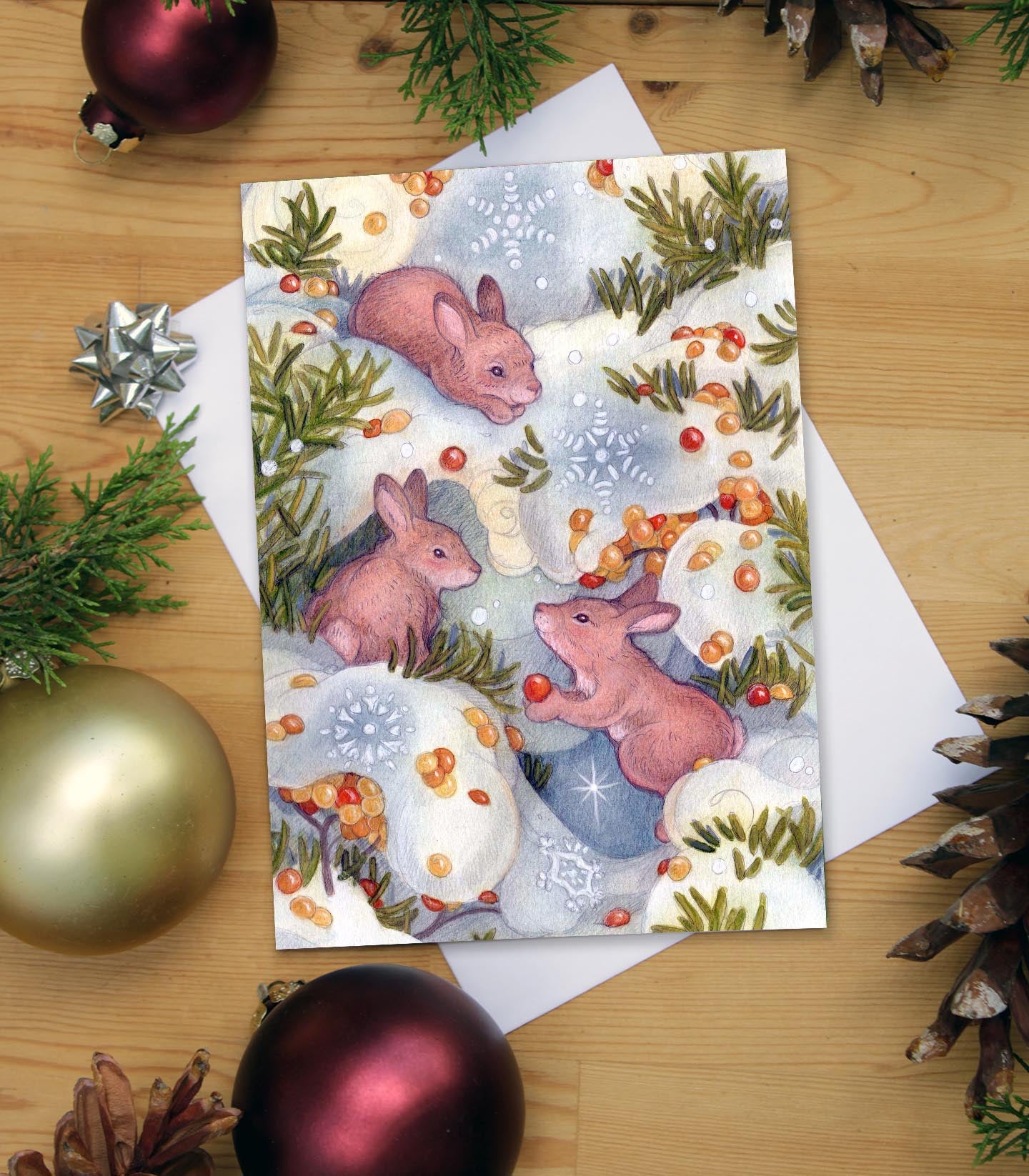 Winter Gathering Greeting Card — Rabbit Art