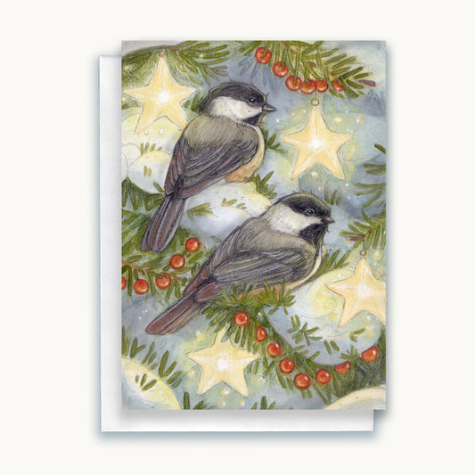 Winter Lights Greeting Card — Chickadee Art
