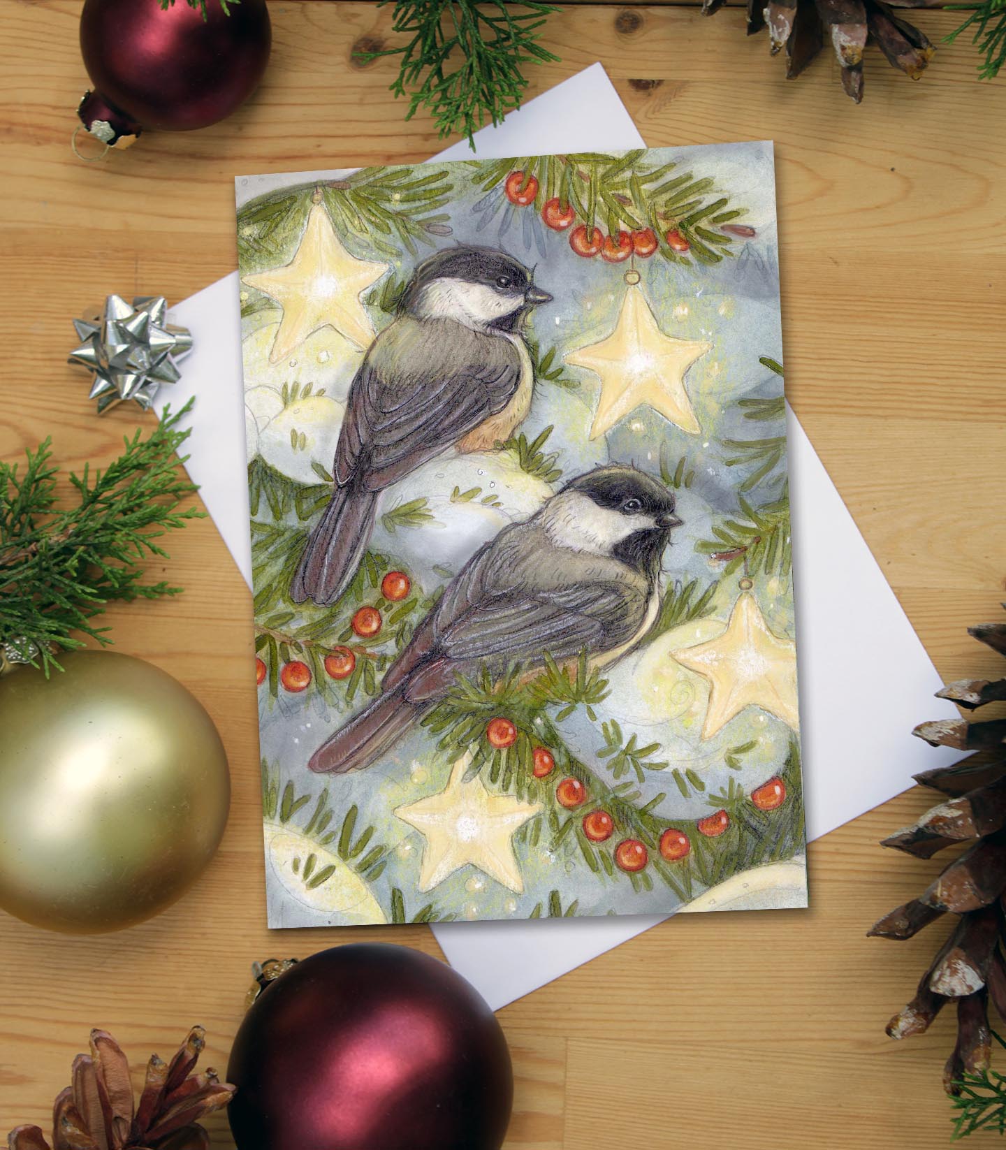 Winter Lights Greeting Card — Chickadee Art