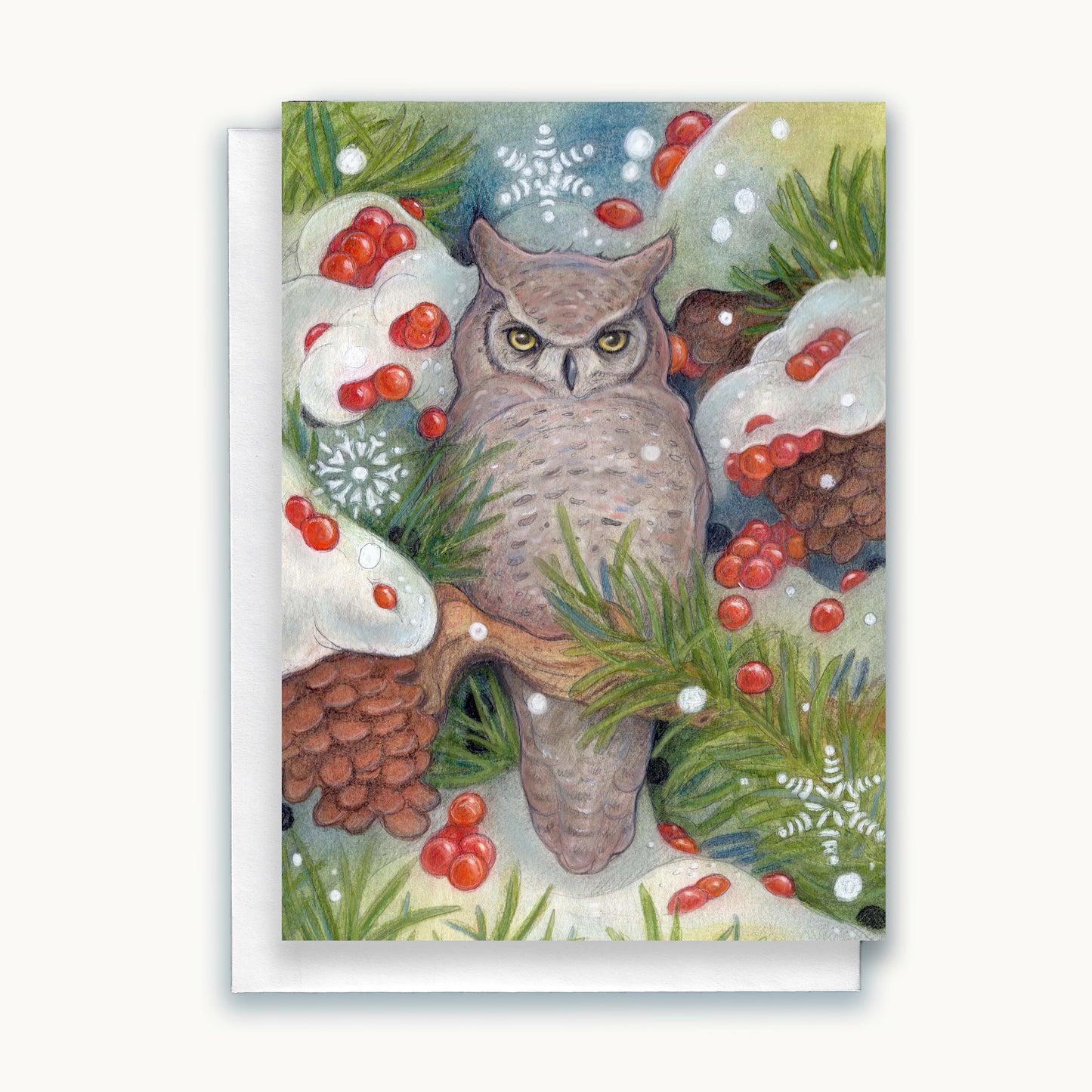 Winter Watcher Greeting Card — Owl Art