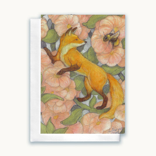 The Fox and the Bees — Whimsical Woodland Watercolour Art Card