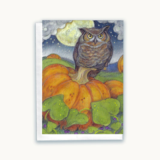 Owl in the Pumpkin Patch- Greeting Card