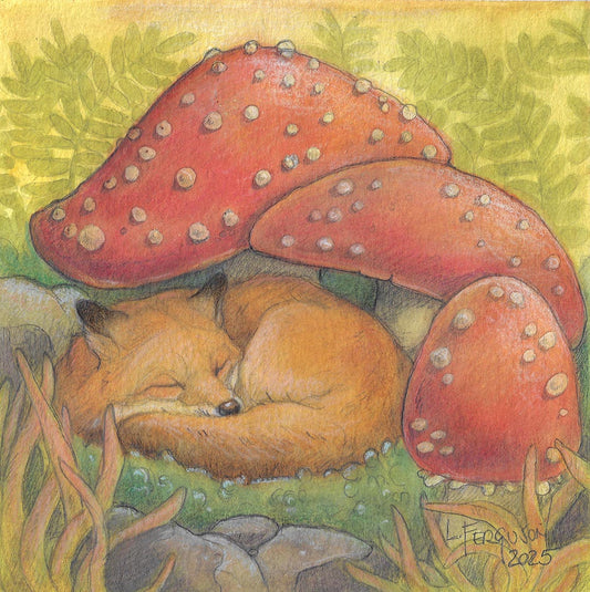 The Mushroom Garden-Original Mixed media Tiny Art